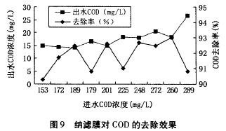 納濾膜，廢水滲透液，COD，去除效果